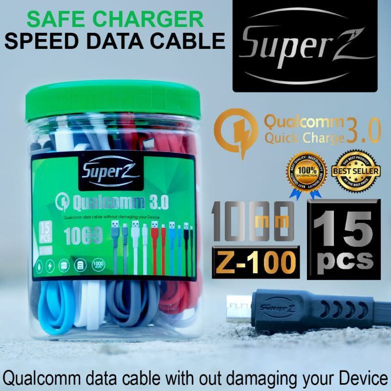 KABEL DATA GEPENG SUPER Z QUALCOM 3.0 Z - 100 (1 TOPLES ISI 15PCS ) ORIGINAL KN