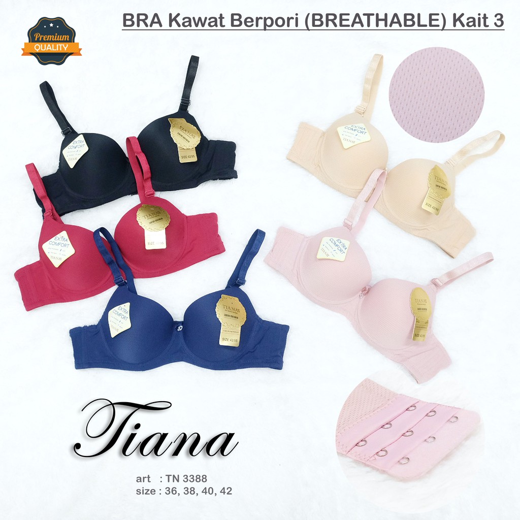 TIANA | Push Up Bra Kawat Berpori (BREATHABLE) Kait 3 / CUP BESAR / art TN 3388