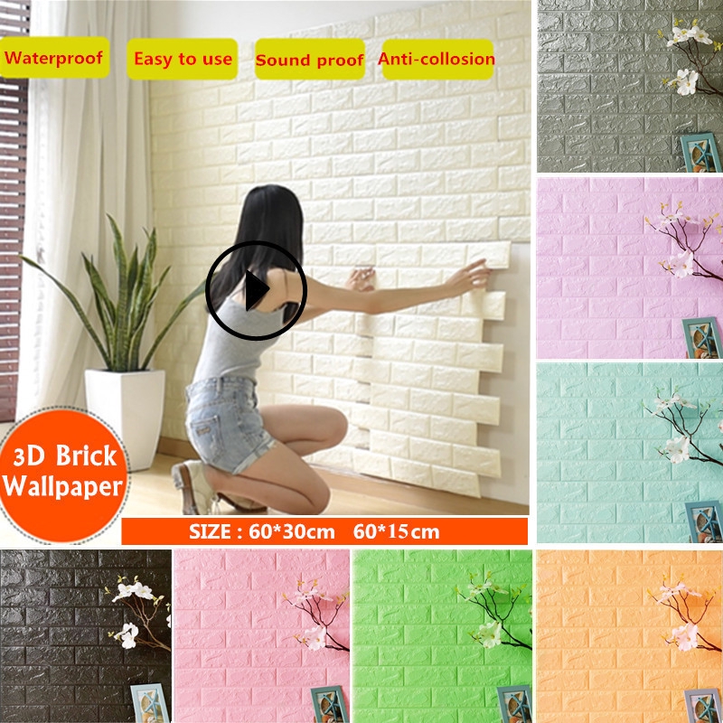 DIY Stiker  Wallpaper  Dinding  Foam 3D Motif  Batu  Bata  Brick 