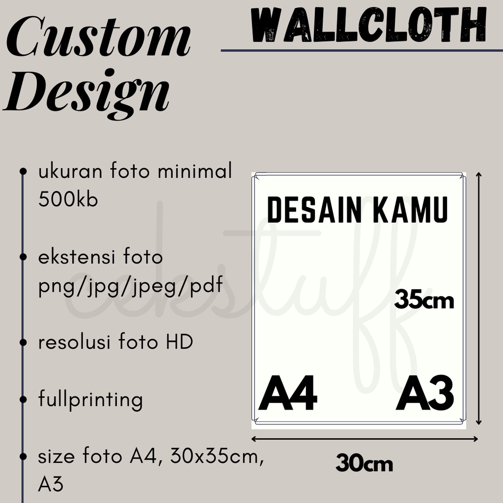 CUSTOM WALLDECOR / KALENDER KAIN / WALLCLOTH / HIASAN KAIN DINDING / HANGING CLOTH SATUAN UKURAN A4 (20x30), 30x35 &amp; A3 (30x42)