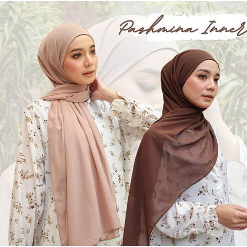 Promo Pashmina Inner 2in1 Ceruty Babydoll Plus Ciput - Jual Hijab Pashmina Inner 2in1