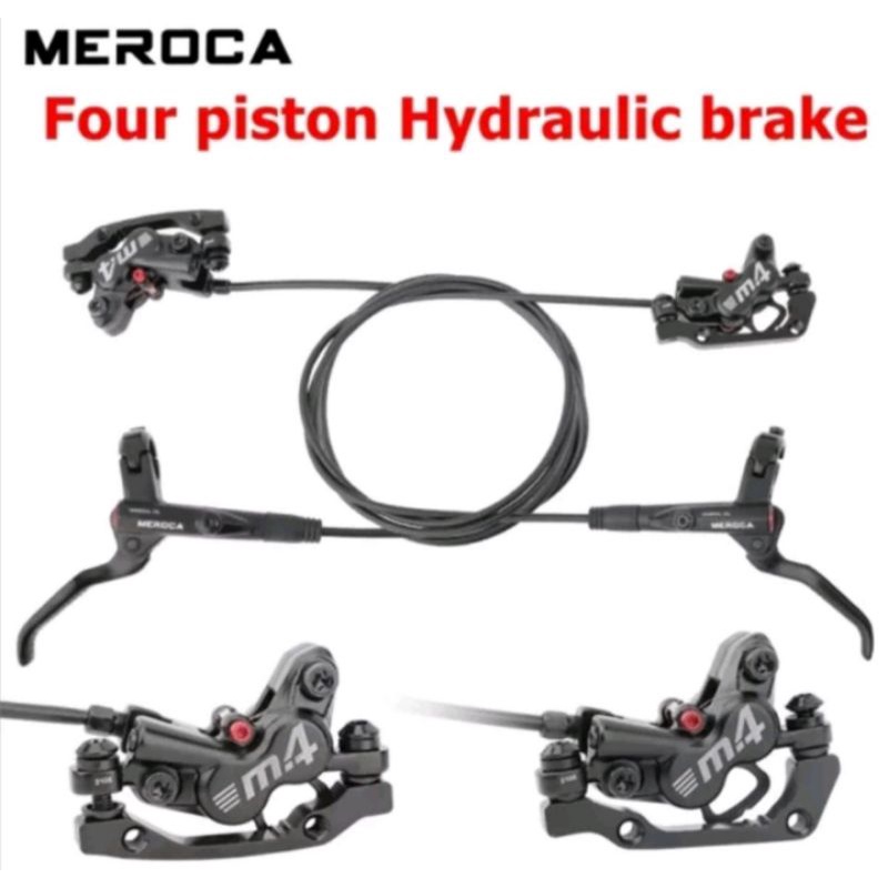 Meroca Brakeset 4 Piston Brake Set Hydroulic 4 Piston Rem Cakram Sepeda 4 piston