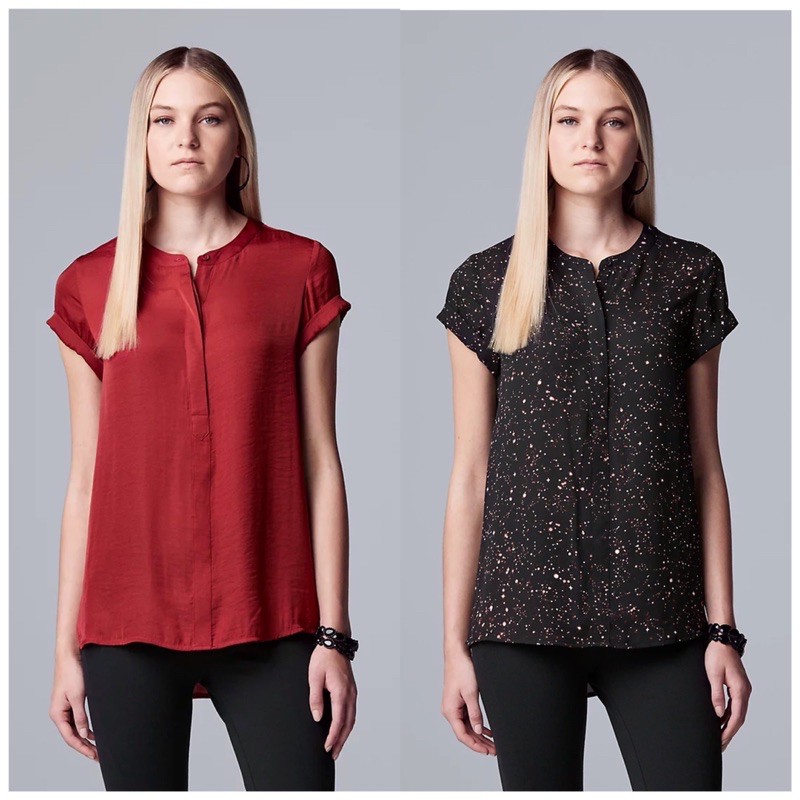 Simply Vera by Ver*wang Popover Blouse - Red, Black Pattern