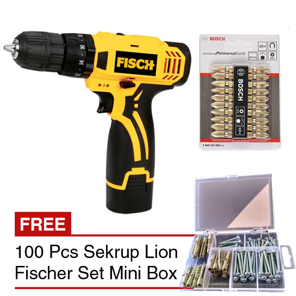 FISCH TD 7180 Bor Cordless & BOSCH 10 Pcs Mata Bor Obeng PH 2 MK 01