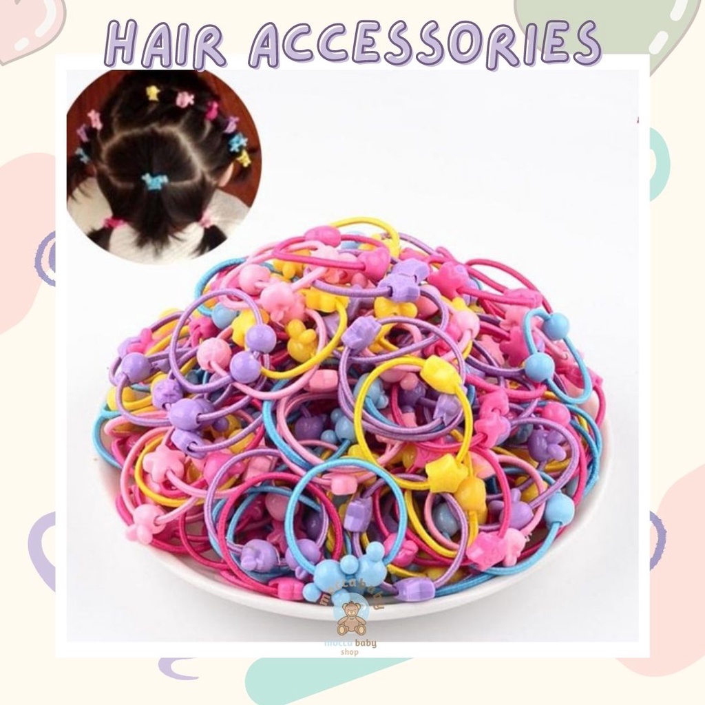 NUZ MBSS - IKAT MIN-NIE MIX Ikat Rambut Anak Karakter Lucu / Kuncir Rambut Anak Perempuan Warna Warni isi 50 Pcs