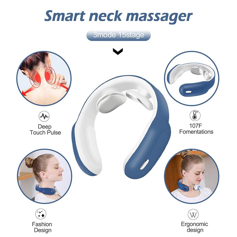 Alat Pijat Leher Neck and Shoulder Massager Pain Relief - 300TC - White/Blue