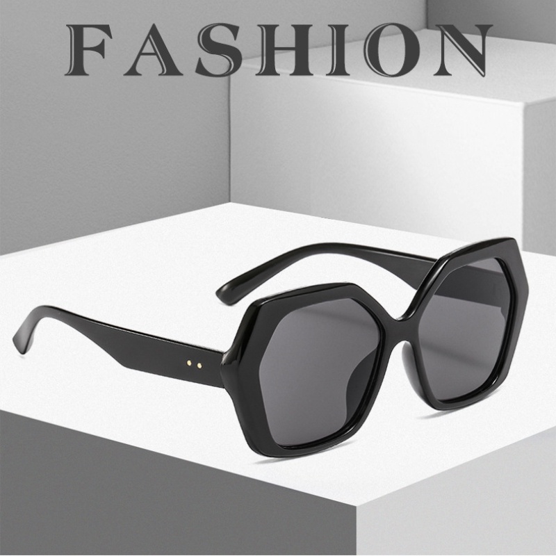 Kacamata Hitam Poligonal Retro Frame Tebal Besar Untuk Wanita
