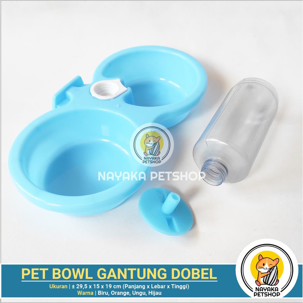 Pet Bowl Gantung Dobel Tempat Wadah Makan Botol Minum Kucing Kelinci