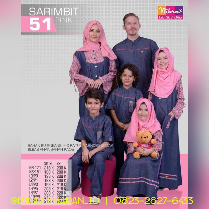 Set-Family-Muslim-Busana- Baju Muslim Sarimbit Keluarga Nibras Family 51 Pink Couple Blue Jeans
