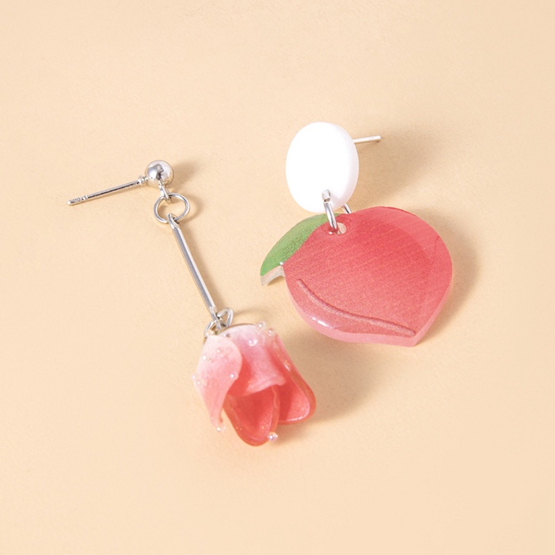 Anting Drop Bentuk Peach Warna Pink Bahan Resin Gaya Korea Untuk Wanita