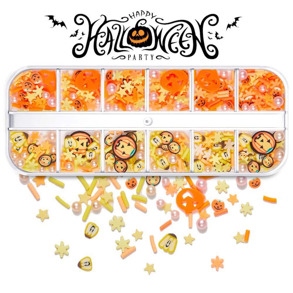 NEEDWAY Halloween Kuku Serpihan Wanita Warna Campur DIY Perhiasan Nail Art Tanah Liat Lembut Labu Kuku Serpihan Slice