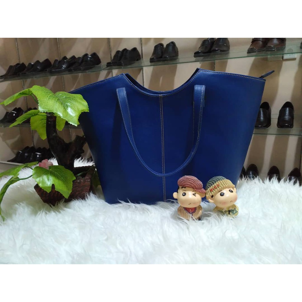 Tas Wanita Model Tote Bag Asli Kulit Sapi Biru