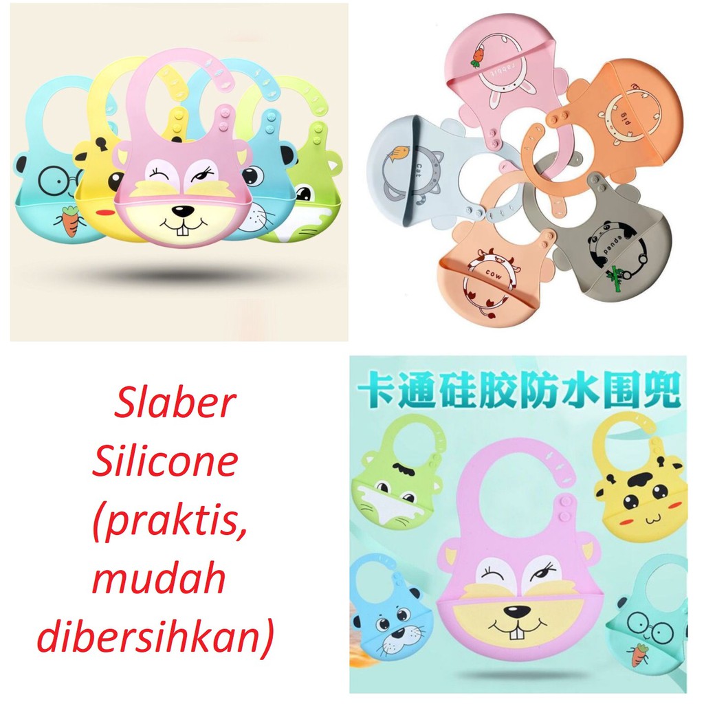 Slaber Celemek Makan Bayi Baby BIB Slabber Salaber Silicone Full Silikon 12 LC