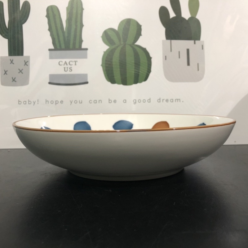 P 97 Piring Keramik Motif Dot 20cm Tanggung Cekung Jepang Korea Style-8