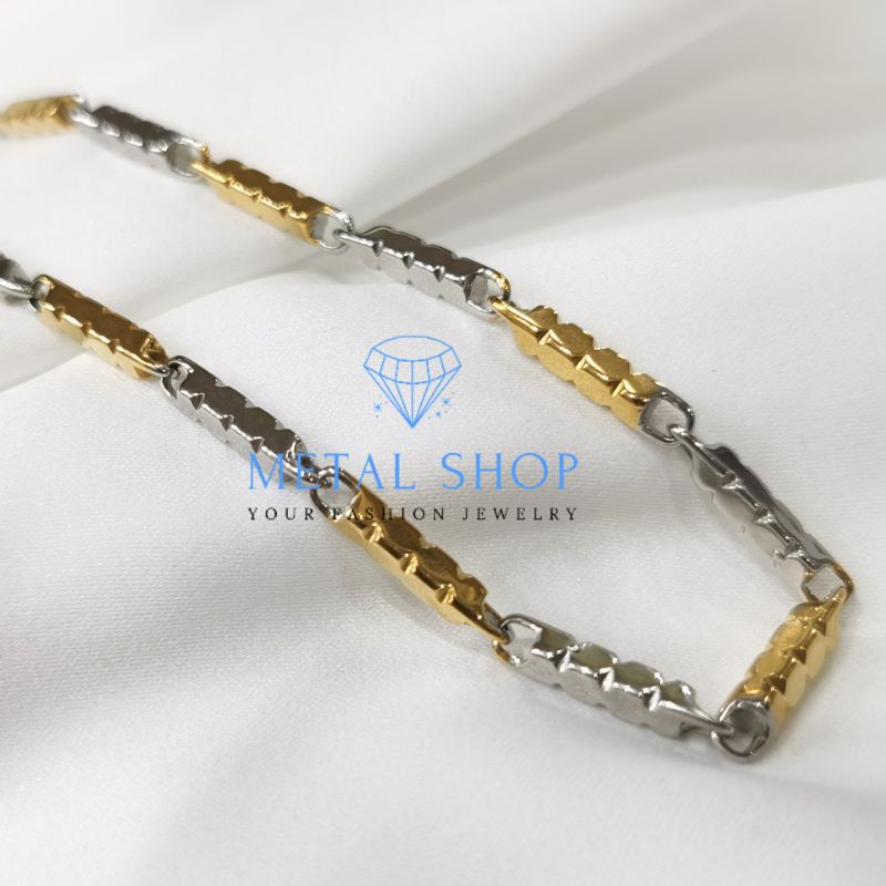 Kalung Titanium Pria Wanita Anti Karat Model Padi Variasi Gold dan Silver 50cm