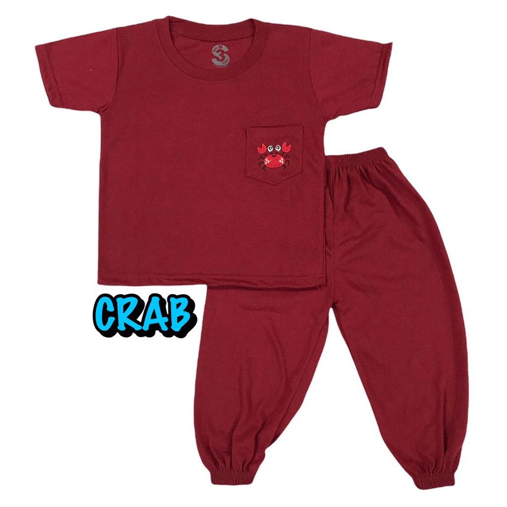 BAJU SETELAN CP JOGER FASHION OBLONG ANAK LAKI-LAKI/COWOK BAHAN KAOS KATUN KANTONG BORDIR CRAB/KEPITING