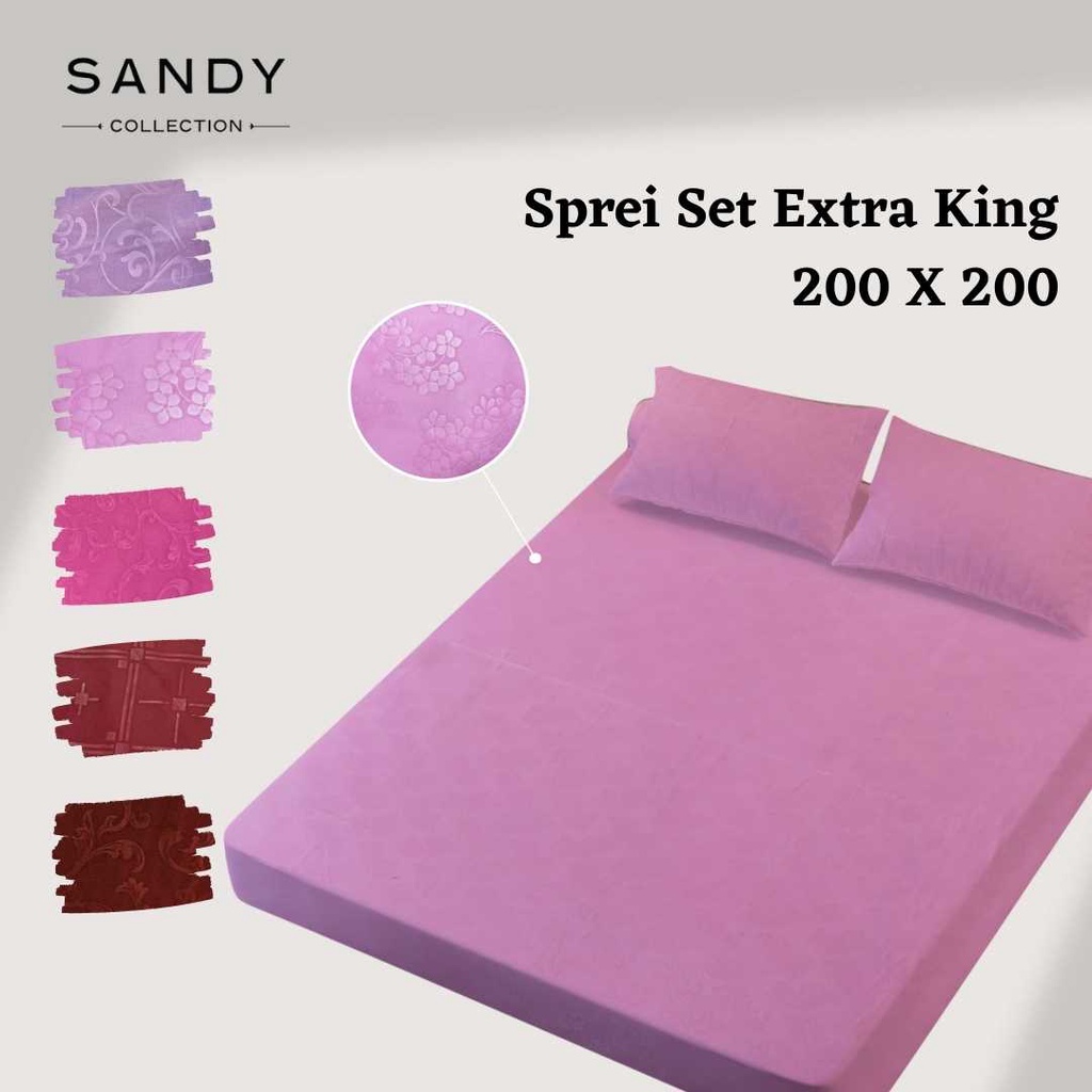 Sprei Set Sandy Collection Embos Polos Ukuran 200x200 Extra King Tinggi 20cm