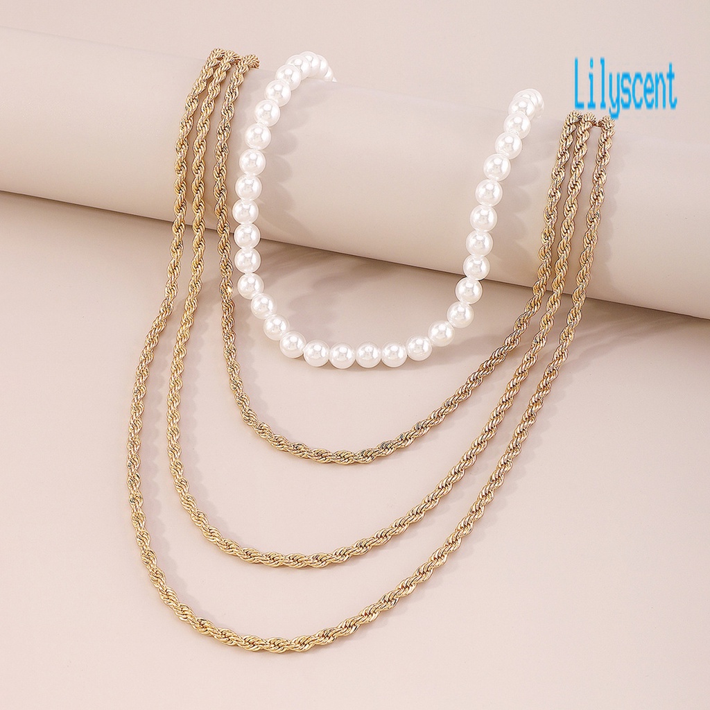 2pcs Kalung Multilayer Aksen Mutiara Imitasi Untuk Wanita