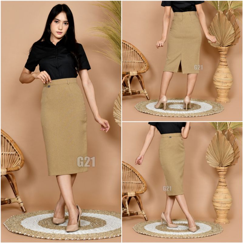 Rok Kerja Pendek Hitam Span 7/8 Bahan Formal Kantor-Khaki