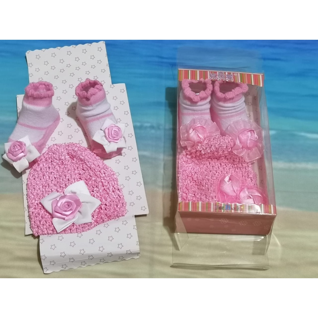 KAOS KAKI SEPATU BAYI + TOPI RAJUT 3 KOTAK BABY NEW BORN PEREMPUAN 0-12 BULAN K-5#