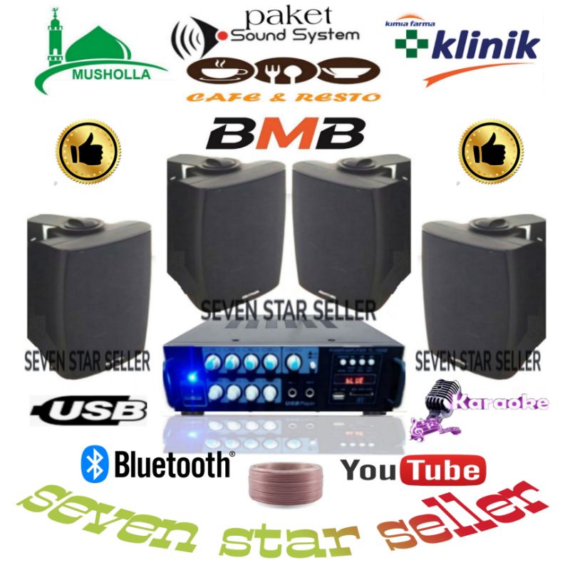 paket sound cafe resto indoor outdoor 1 unit amplifier 4 unit speaker BMB
