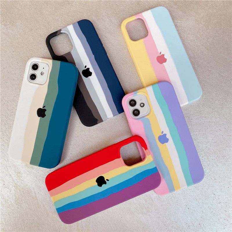 Case Pelindung shockproof Motif Garis Pelangi Untuk casing iPhone 11 12 13 14 Pro Max X Xs Xr 7 8 Plus SE2020