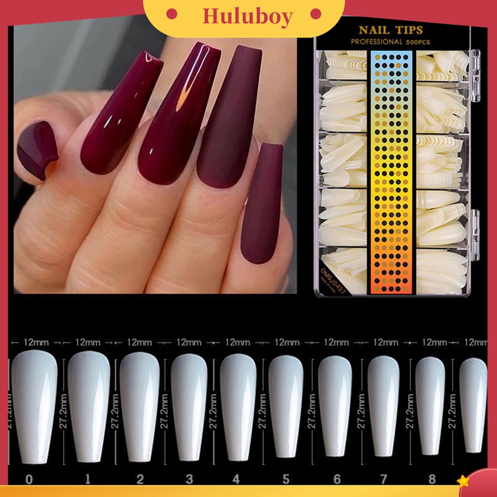 Huluboy Huluboy♡ 500pcs / Set Stiker Kuku Palsu Full Cover Bentuk C Lengkung Panjang Frosted Untuk Nail Art / Manicure DIY