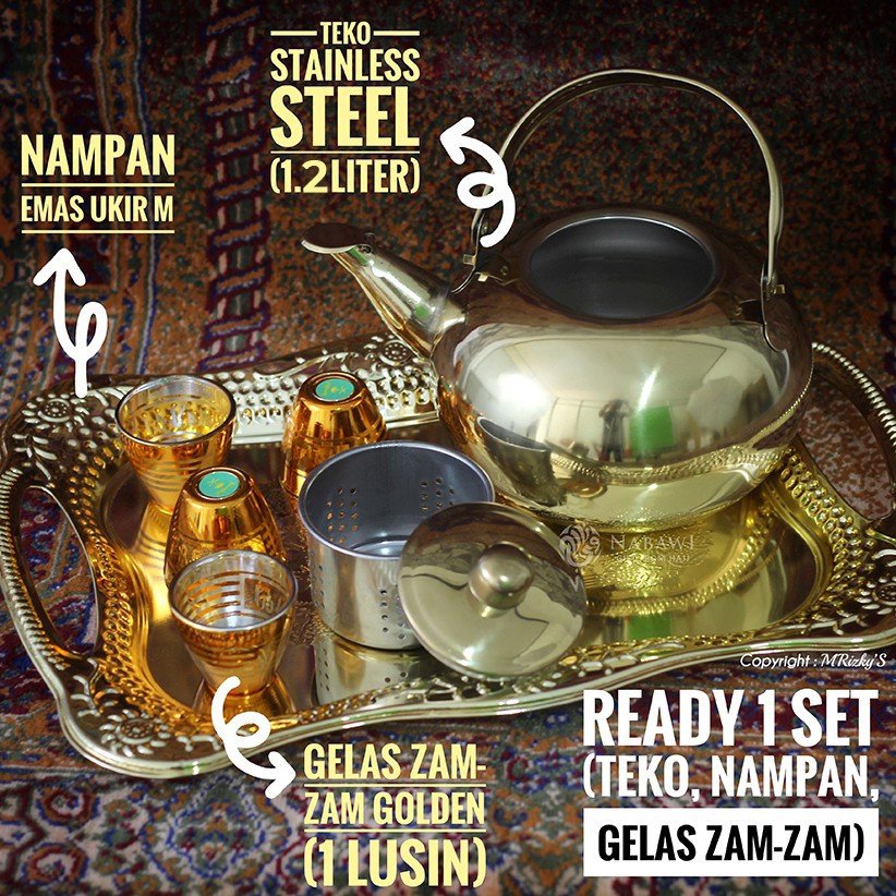 Teko, Gelas, Nampan 1 Set Souvenir Oleh Oleh Haji Umroh
