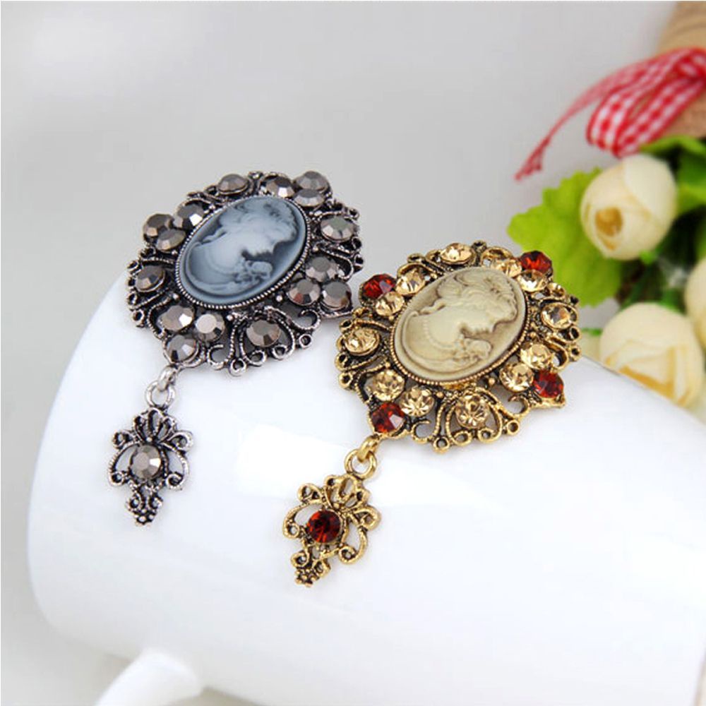 Needway  Crystal Pin Brooch Antique Victorian Stone Cameo Brooch Flower Princess Wedding Party Used for Jewellery Gift Vintage Women Pendant/Multicolor