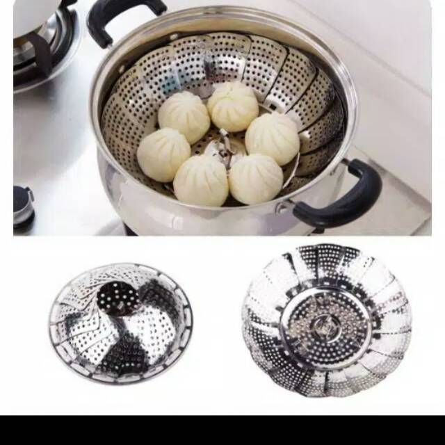 Steamer basket alat tempat kukus kukusan stainless bunga mekar dapur