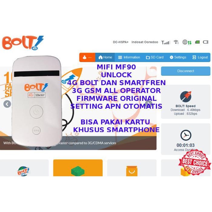 Modem Mifi Mini Wifi Bolt ZTE MF90 4G LTE Unlock All 