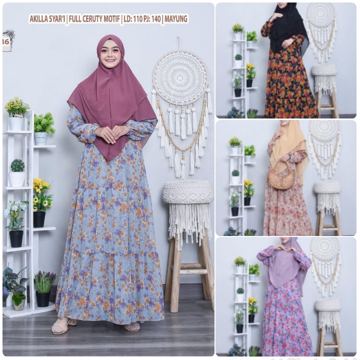 GAMIS SYAR'I AKILLA MOTIF BUNGA+ HIJAB