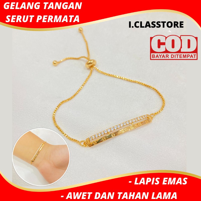 Gelang Serut Permata Lapis Emas Aksesoris Fashion Perhiasan Imitasi Wanita Awet Dan Tahan lama