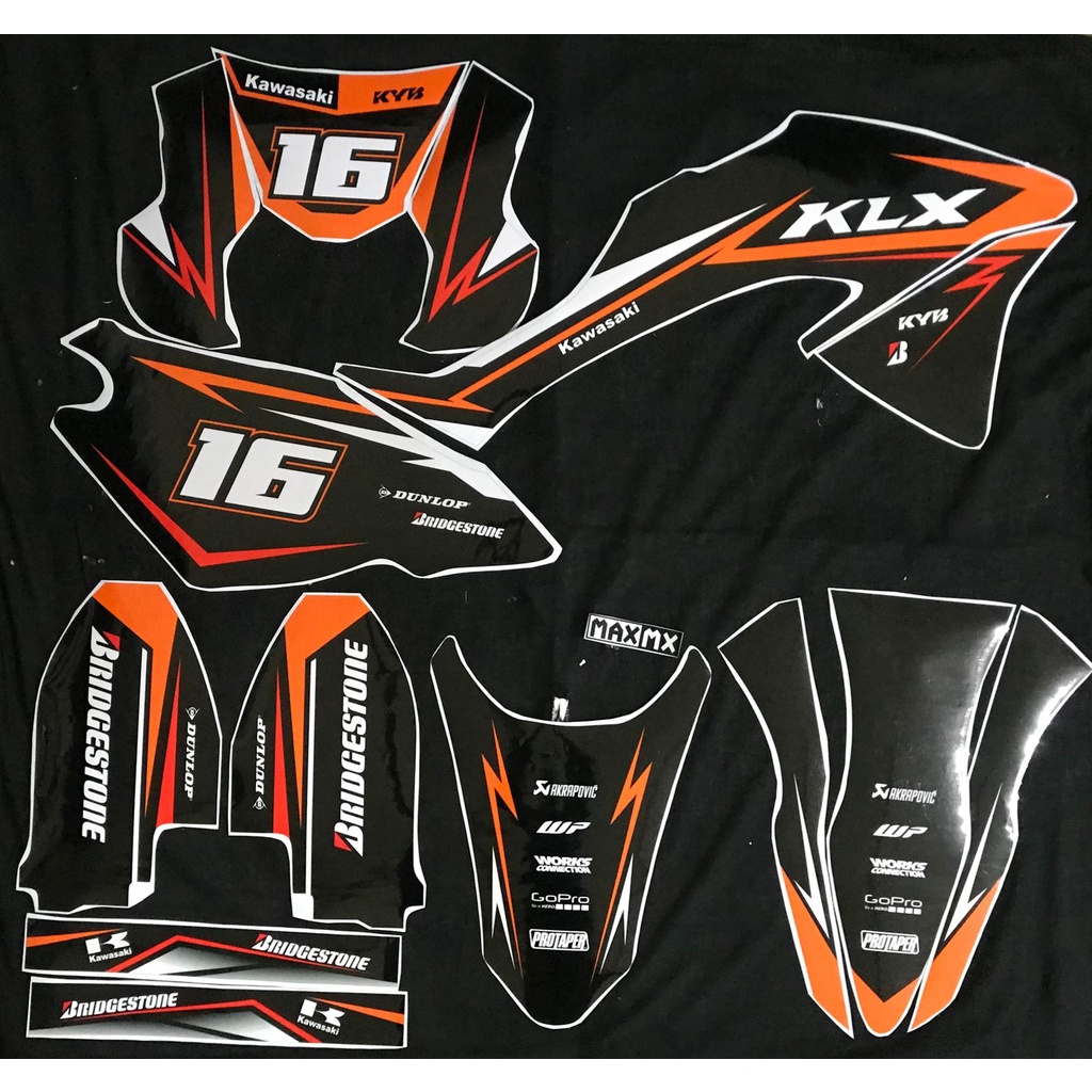 DECAL STIKER KLX 150 BF DEKAL VARIASI STRIPING CUSTOM FULLBODY HITAM ORANGE