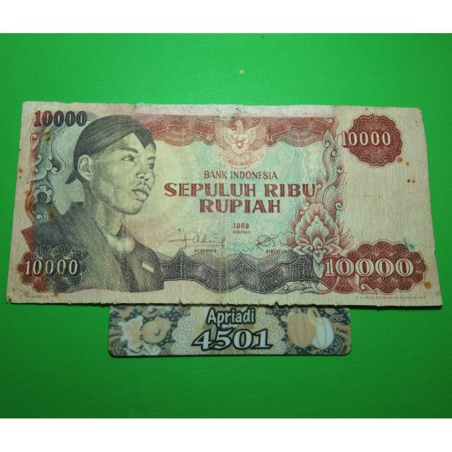 UK142 UANG KUNO ASLI 10000 RUPIAH SERI SUDIRMAN/SOEDIRMAN TAHUN 1968 UANG LAMA KERTAS INDONESIA #F