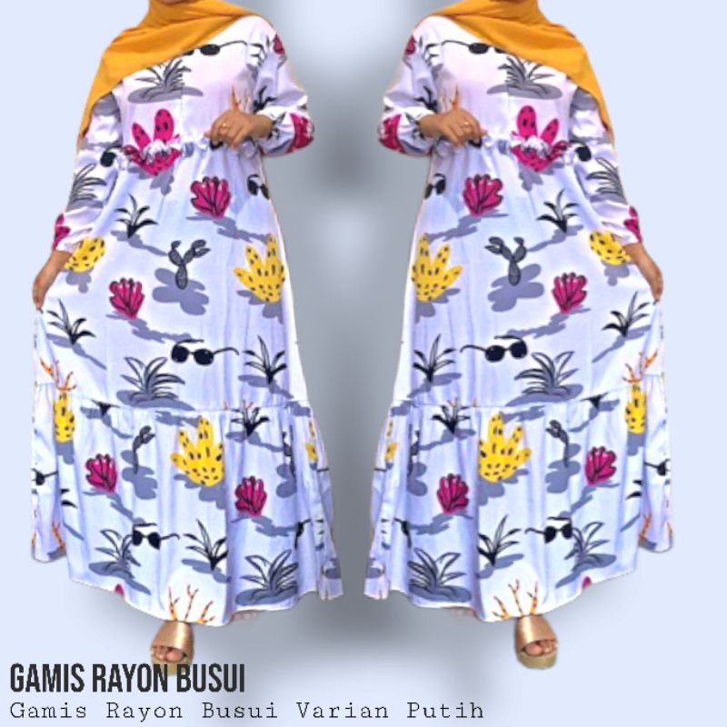 Gamis Wanita Muslim Gamis Busui Gamis Bumil Hamil Syar'i Gamis Motif Bahan Rayon Varian Warna Putih 