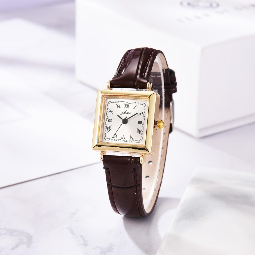 PA Jam Tangan Quartz Strap Rubber PU Analog Casual Gaya Retro Wanita Persegi Watch Korean Fashion Balok RM049