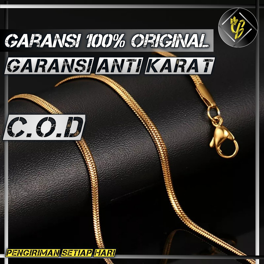 Kalung Titanium Pria Anti Karat Gold Emas Asli Cowok Keren Rantai Rante