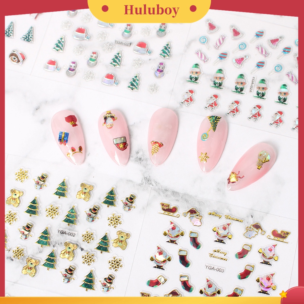 Huluboy Huluboy♡ 24pcs / Set Stiker Kuku Motif Natal Warna-Warni Untuk Dekorasi Manicure