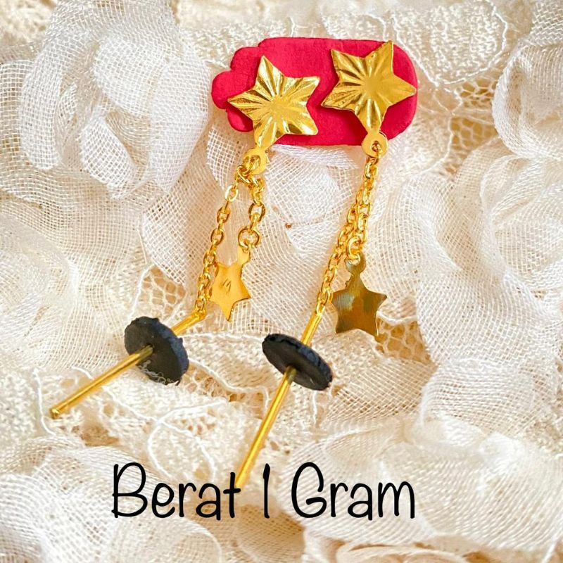 Anting Emas Muda Dewasa Tusuk Double Bintang 1 Gram
