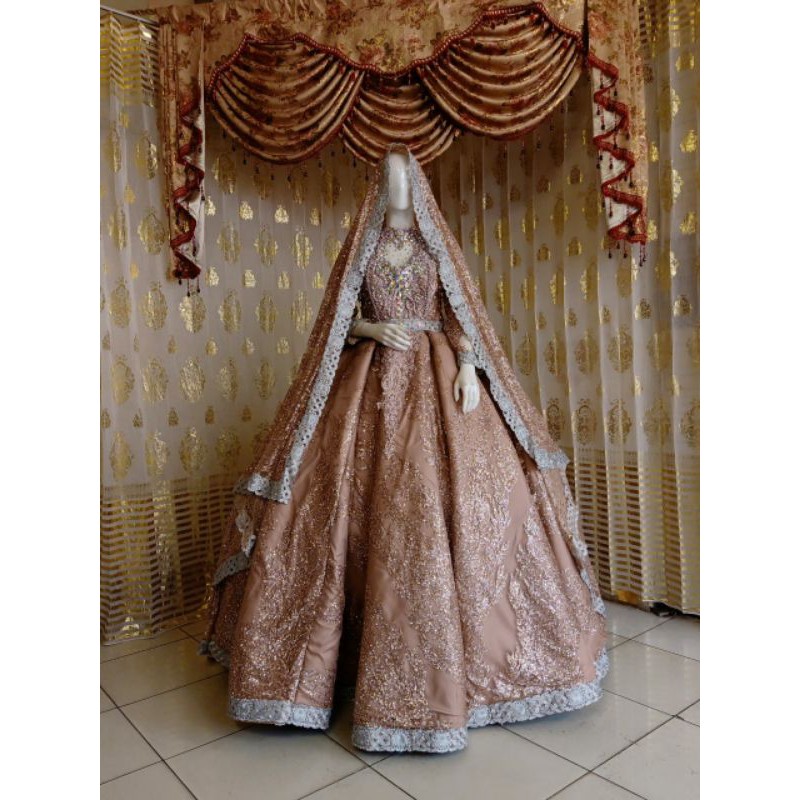 GAUN PENGANTIN ALA HINDIA//GAUN MUSLIMAH//GAUN WEDDING BELIMBING MUSLIM MEWAH MODERN//GAUN