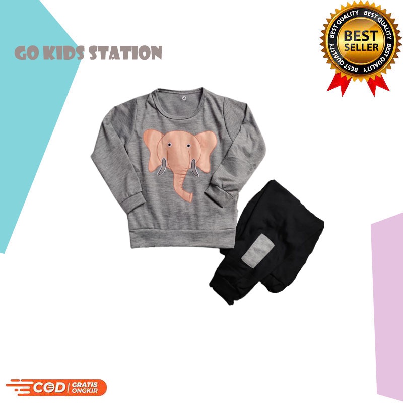 Setelan Lengan Panjang Gajah Dumbo | Set Sweater Unisex Usia 1 - 6 Tahun