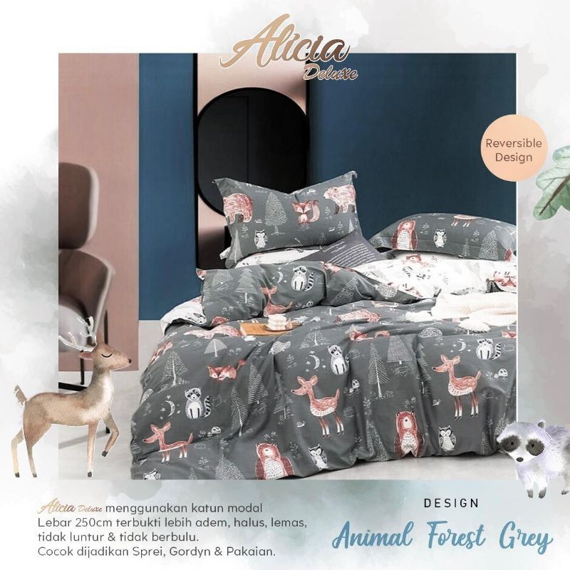 KAIN BAHAN SPREI METERAN KATUN ALICIA MOTIF ANIMAL FOREST