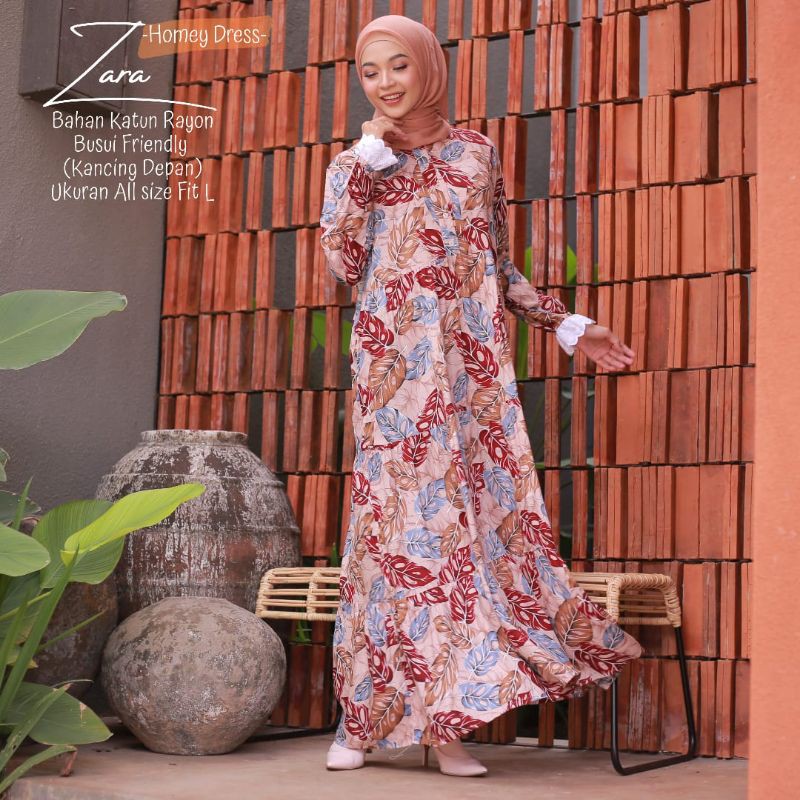 Homey Dress Zara Termurah - Gamis Dewasa Motif Bahan Katun Rayon Premium Nyaman Diapakai | Bisa Cod