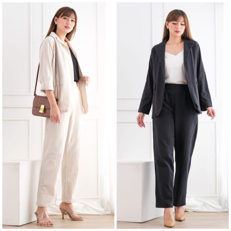 ❣️ SPECIAL PRICE ♡ PREMIUM ♡ ORIGINAL ! FRANSISCA OFFICE 2 IN 1 SET PLAIN LONG SLEEVE BLAZER WITH LONG  PANTS / SETELAN KANTOR , OUTER &amp; CELANA PANJANG ( HIJAB FRIENDLY )