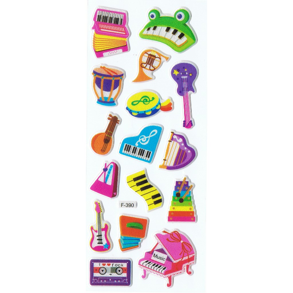 SK214 Stiker Sticker Timbul Set Strip Aneka Gambar Kartun Anak Musik