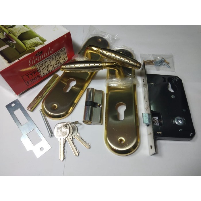 KUNCI PINTU HANDLE KUNCI GAGANG PEGANGAN BODY PINTU TOP GRANDE TX 3906 SGP GOLD ELEGAN BERKUALITAS/KUNCI PINTU TOP GRANDE MEDIUM KOMPLIT SET/HANDLE GAGANG PEGANGAN PINTU