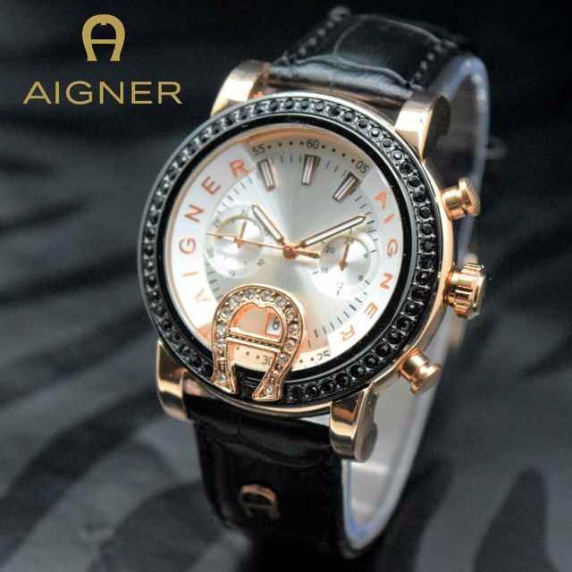 Jam Aigner Wanita: Jam Tangan Wanita / Cewek Aigner Bari Diamond Black BG Leather Black B_SWH