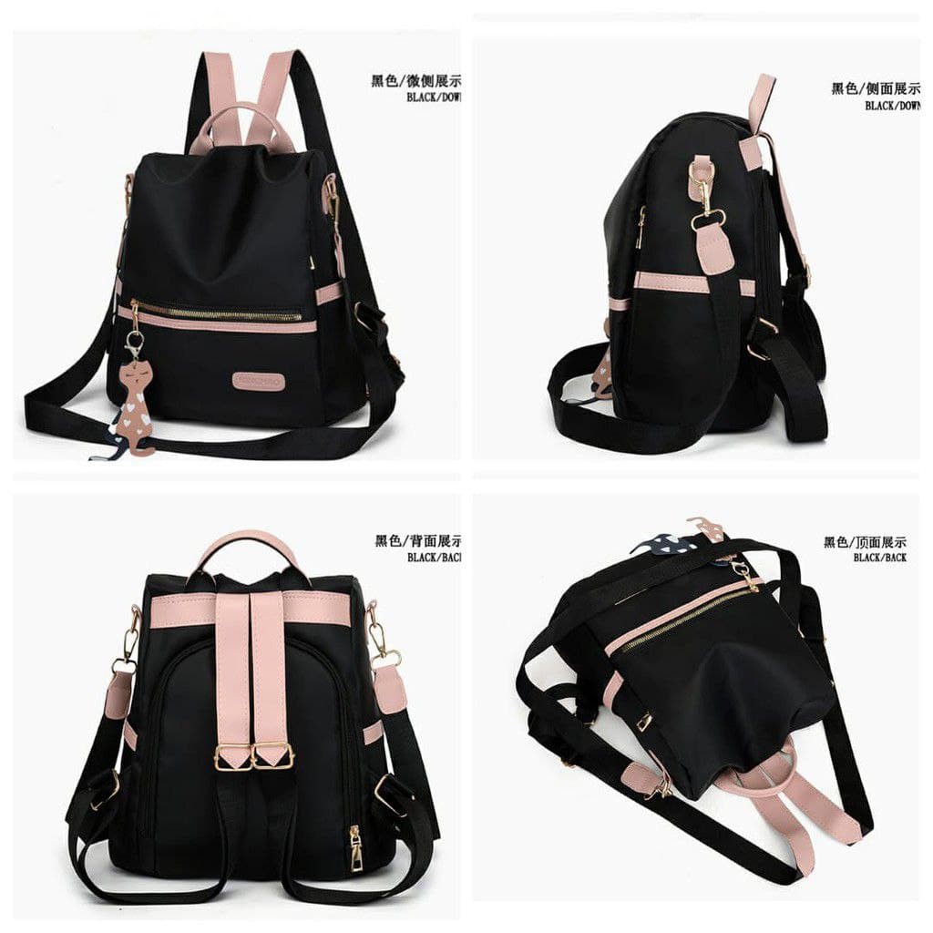 ONLINESAYA - TAS RANSEL ANTI AIR STEIN TA126B5 BACKPACK PINK MOTIF KUCING WANITA HITAM