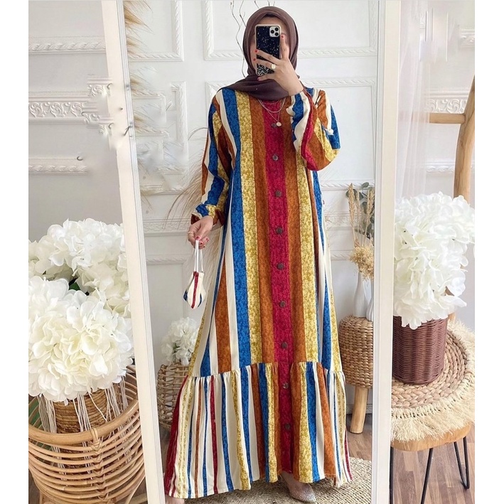 GAMIS MAXI DRESS RAYON PREMIUM LD 100 - 110 HOMEYDRESS BUSUI BAJU GAMIS SERAGAM MOTIF TERBARU V.2-MELANI DRESS
